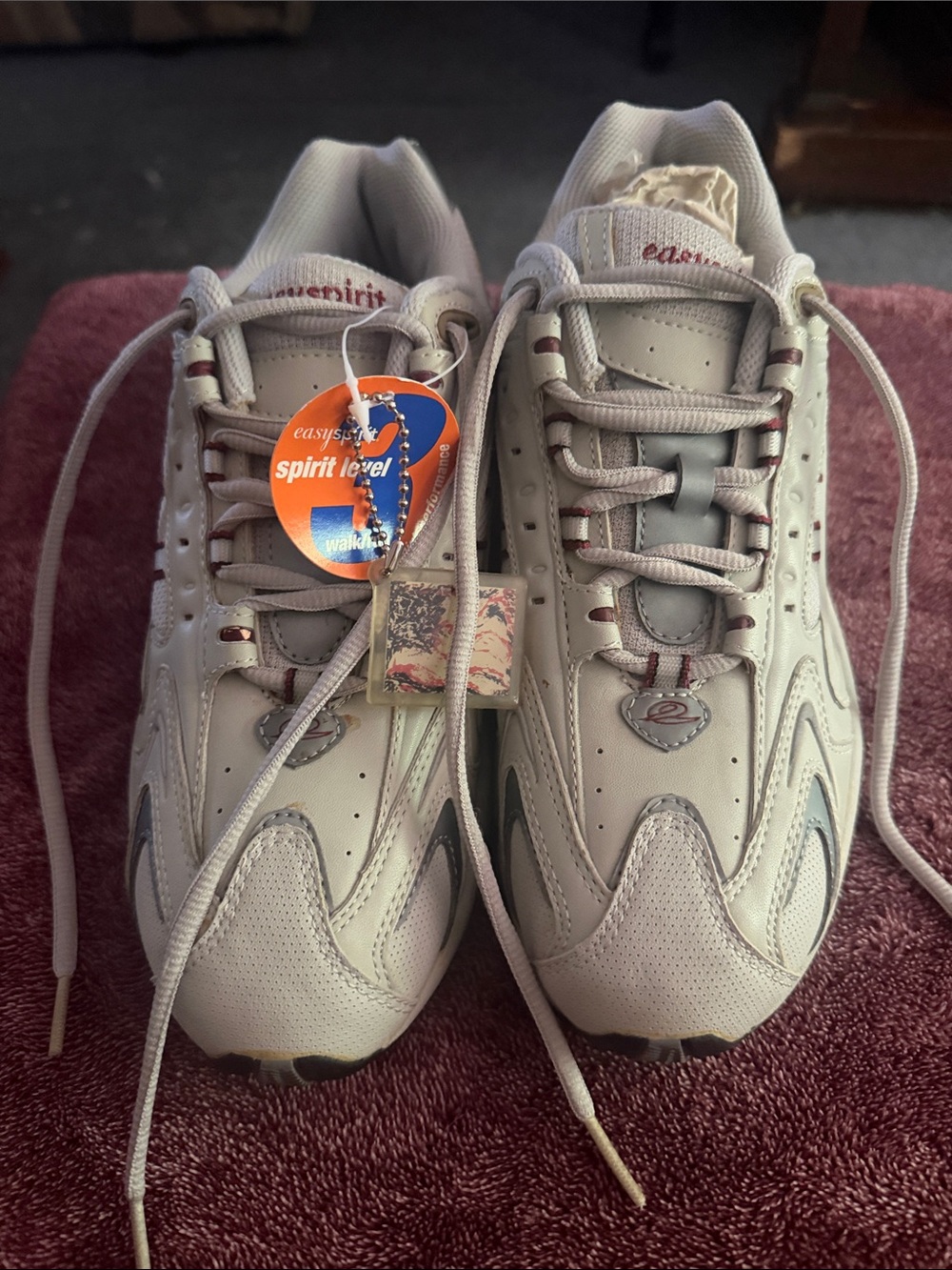 Easy Spirit Lace-Up Walking Sneakers - Light Beige with Silver Accents